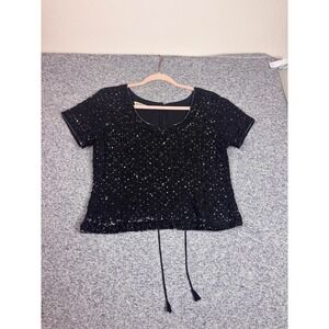 Neeru's Beaded Sequin Top Skirt Set Women M Black  Formal Evening Wear